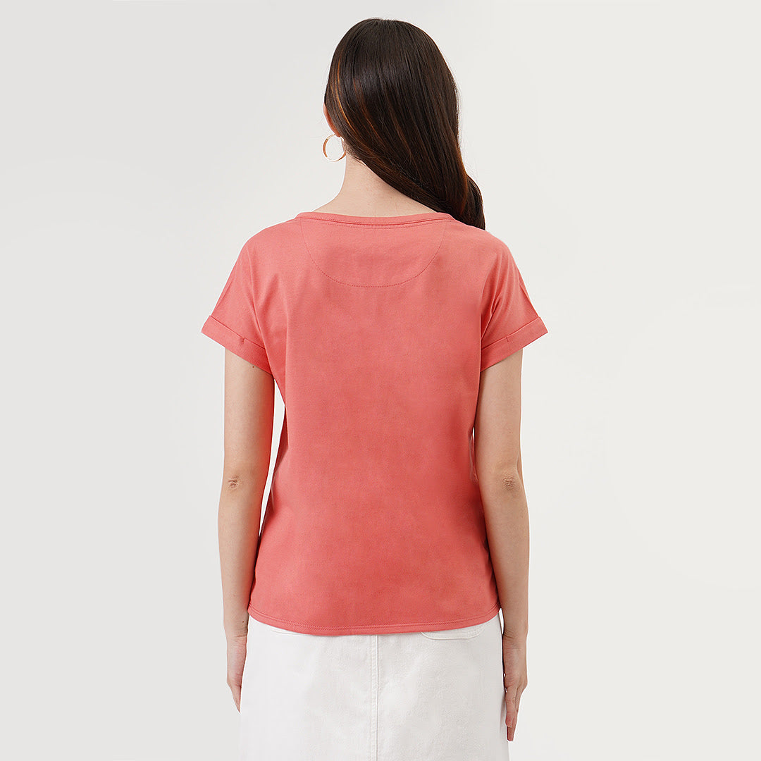 Split Neckline Tee With Pocket