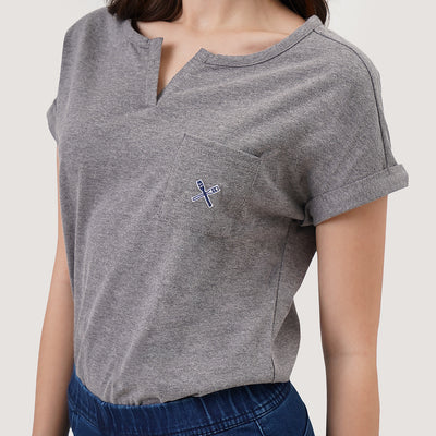 Split Neckline Tee with Pocket