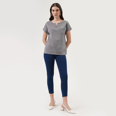 Split Neckline Tee with Pocket