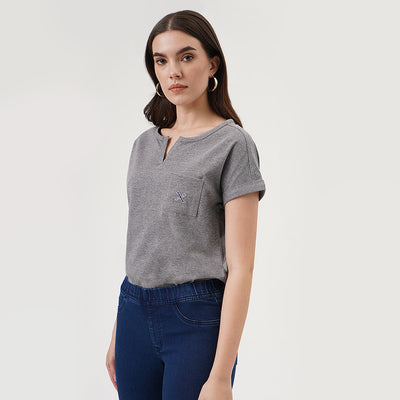 Split Neckline Tee with Pocket