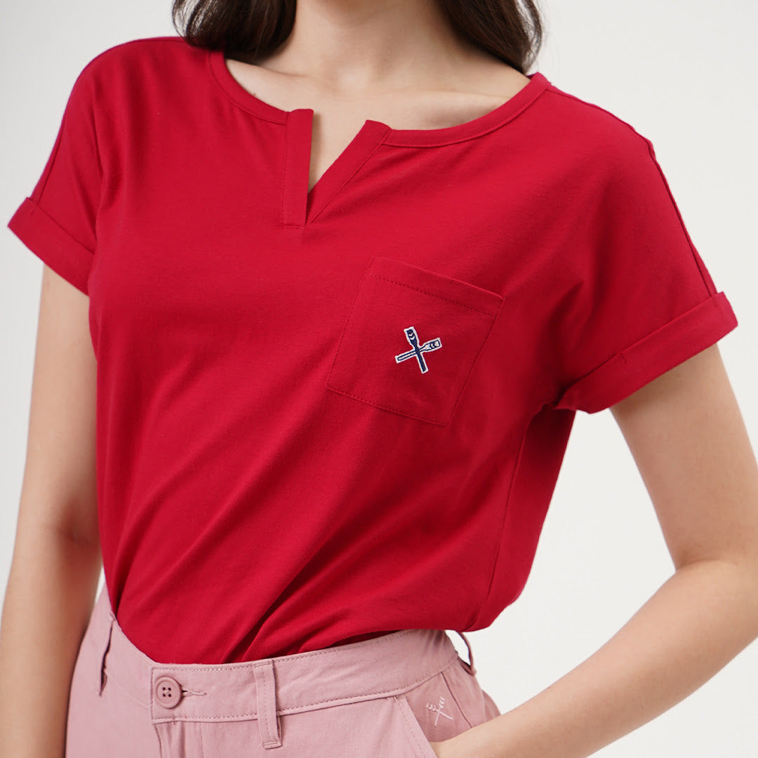 Split Neckline Tee with Pocket