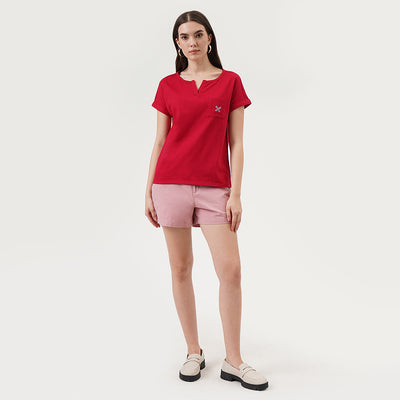 Split Neckline Tee with Pocket