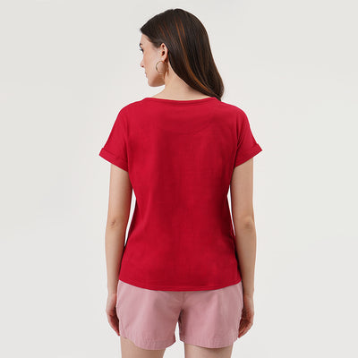 Split Neckline Tee with Pocket