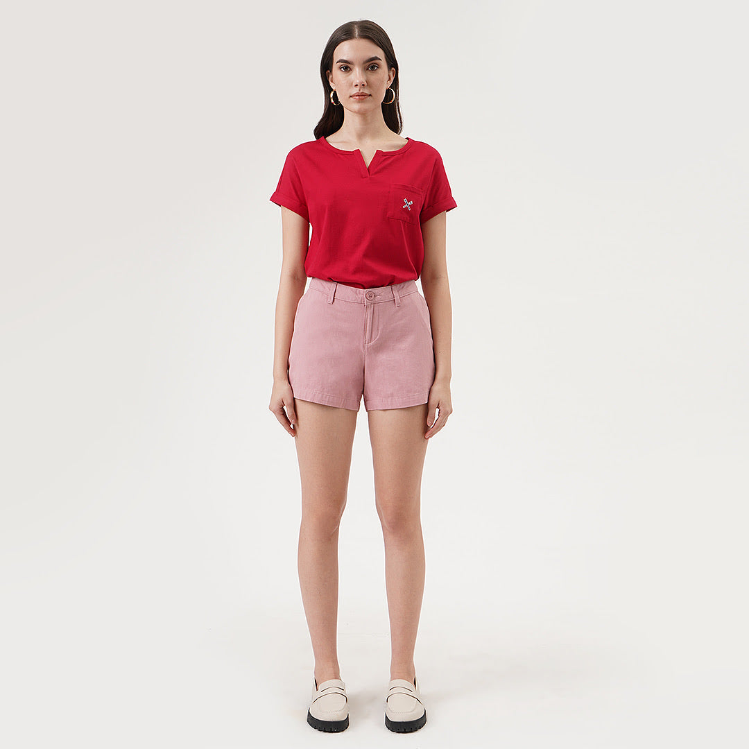 Split Neckline Tee with Pocket