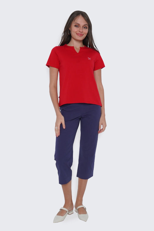 Round Split Neckline T-Shirt