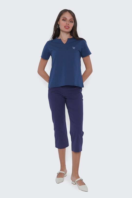 Round Split Neckline T-Shirt