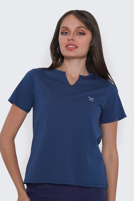 Round Split Neckline T-Shirt