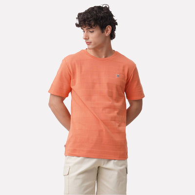Round Neck Tee In Jacquard Stripes