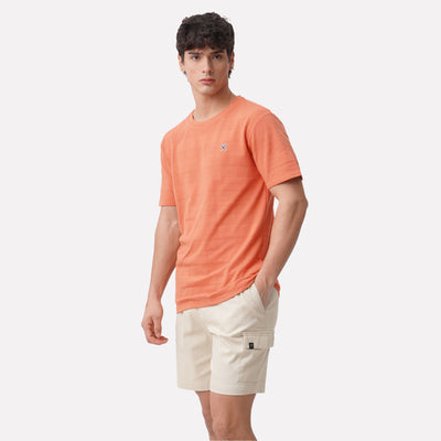 Round Neck Tee In Jacquard Stripes