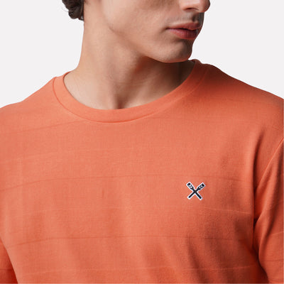Round Neck Tee In Jacquard Stripes
