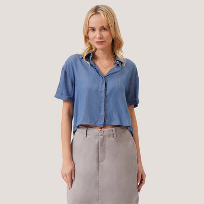 Short Sleeves Cropped Button Down Shirt