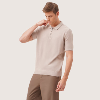 Regular Fit Textured Polo with Zip-Up Closure
