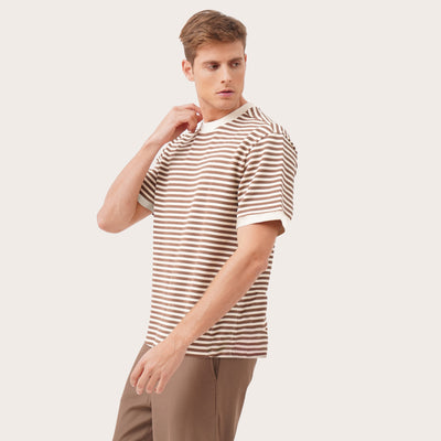 Textured Knit Relaxed Fit Striped T-Shirt