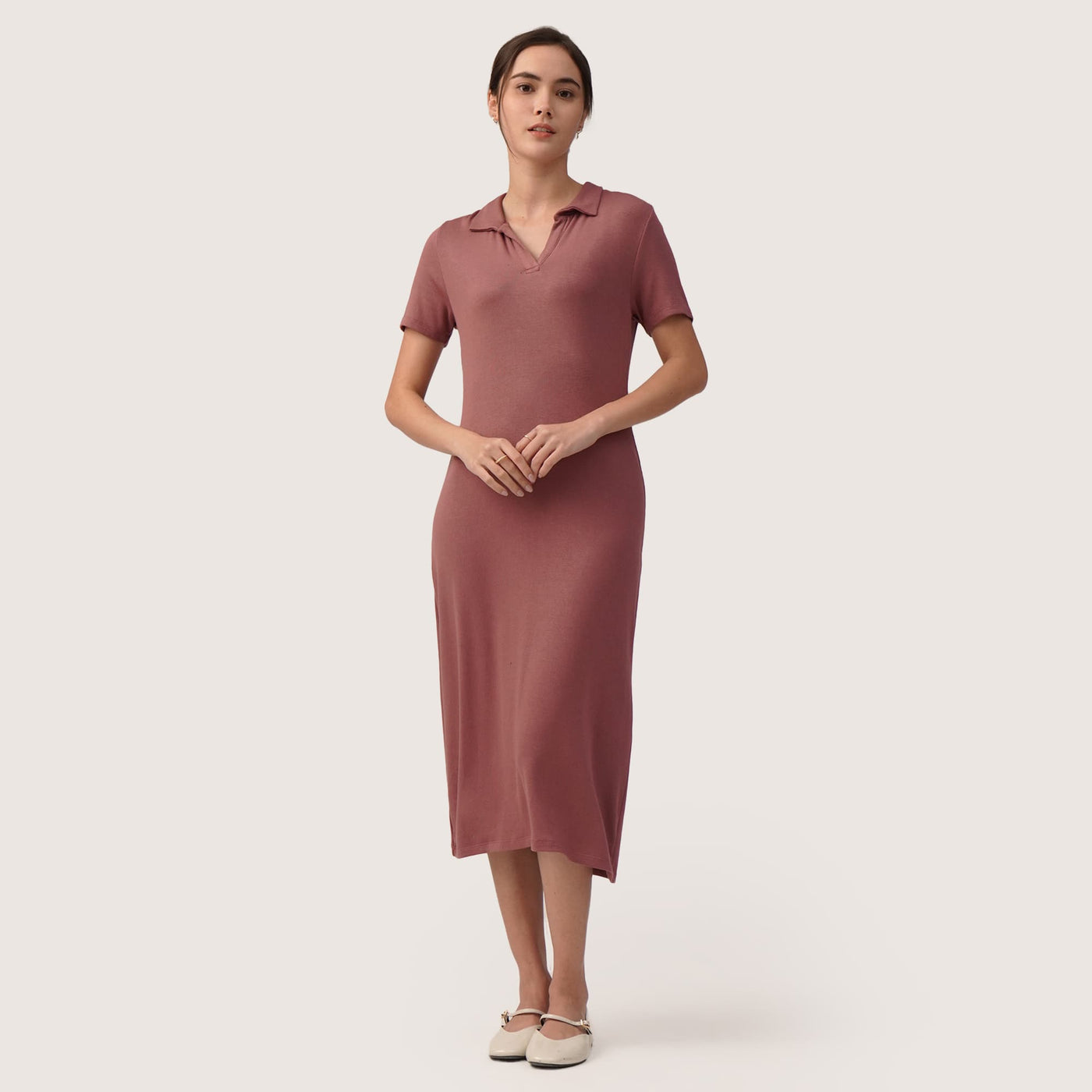 Ribbed Knit Polo Dress