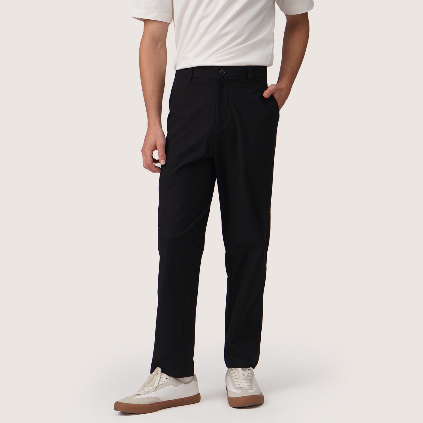 Regular Fit Twill Trousers With Straight Pockets