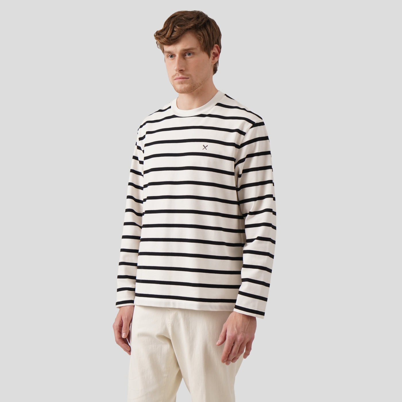 Regular Fit Long Sleeve Stripe T-Shirt In Honeycomb Pique