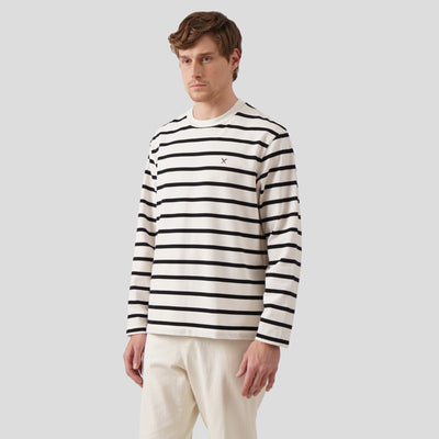 Regular Fit Long Sleeve Stripe T-Shirt In Honeycomb Pique
