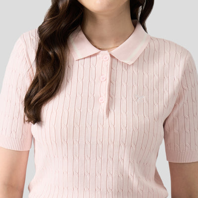 Cable Knit Polo With Contrast Tipping Detail