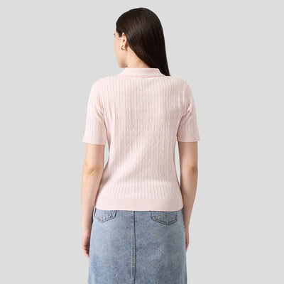 Cable Knit Polo With Contrast Tipping Detail