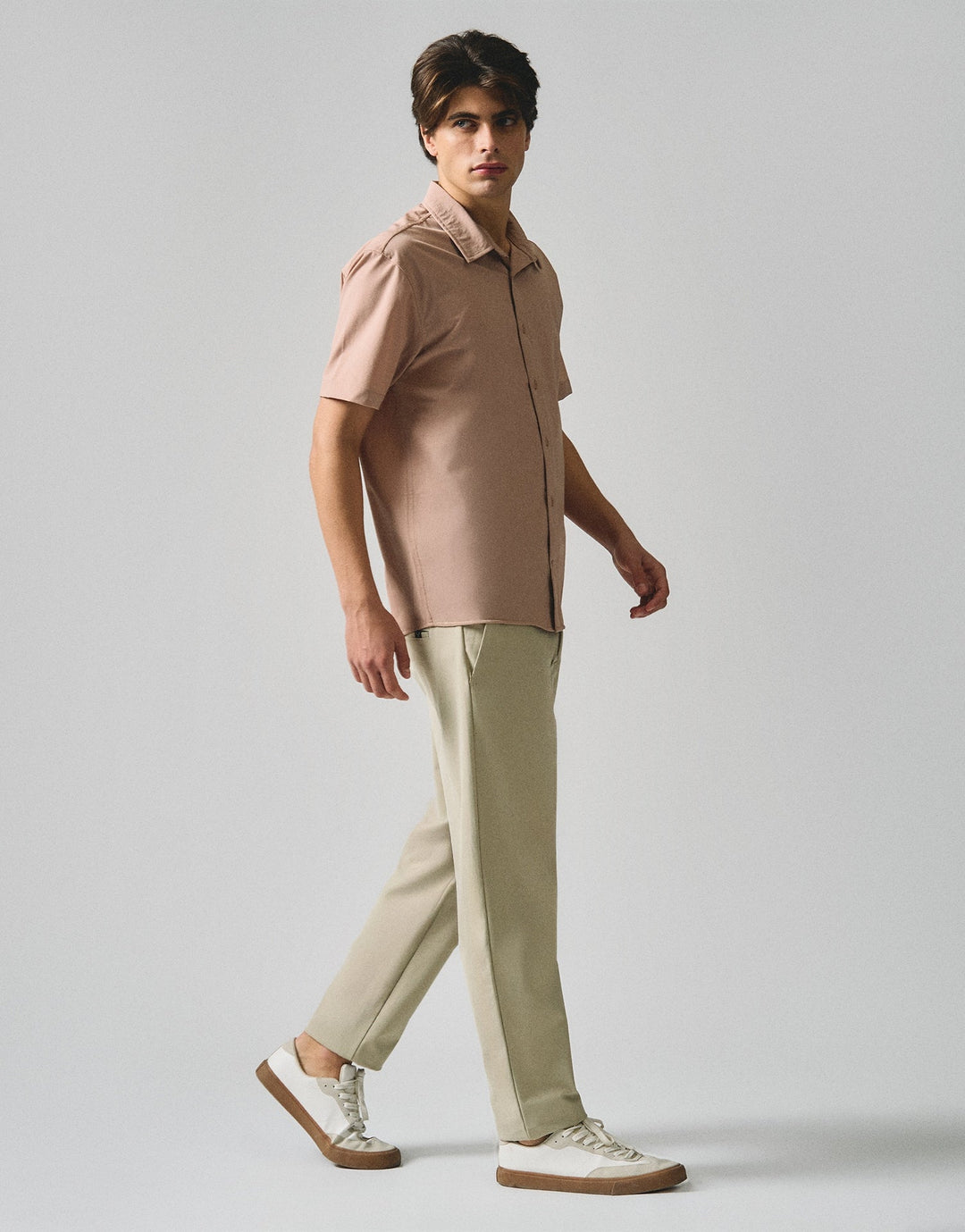 Regular Fit Short Sleeve Shirt In Stretch Woven Fabric
