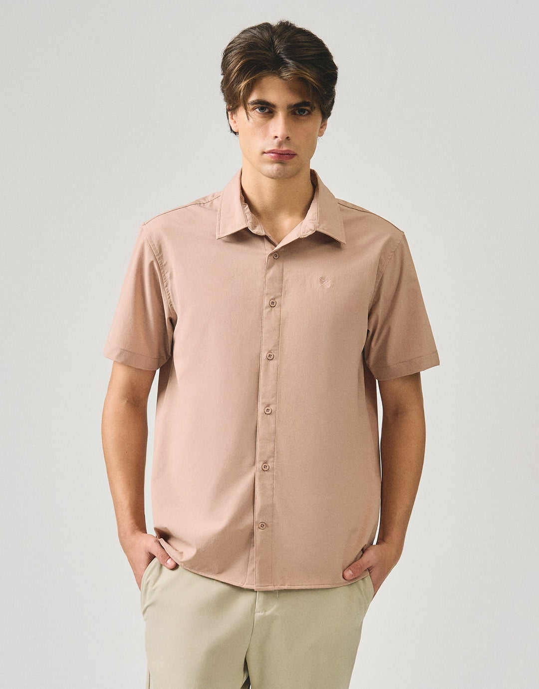 Regular Fit Short Sleeve Shirt In Stretch Woven Fabric