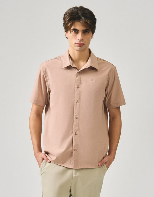 Regular Fit Short Sleeve Shirt In Stretch Woven Fabric