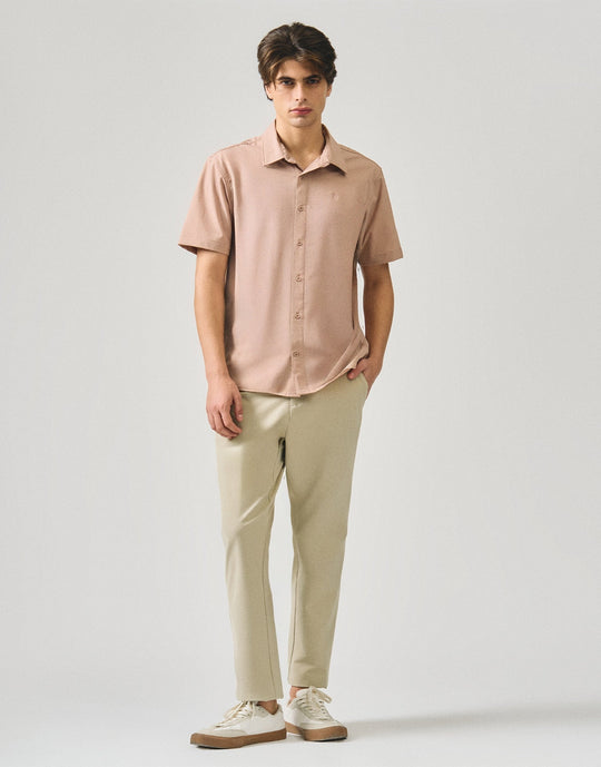 Regular Fit Short Sleeve Shirt In Stretch Woven Fabric