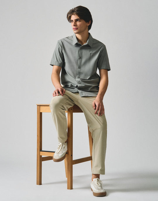 Regular Fit Short Sleeve Shirt In Stretch Woven Fabric