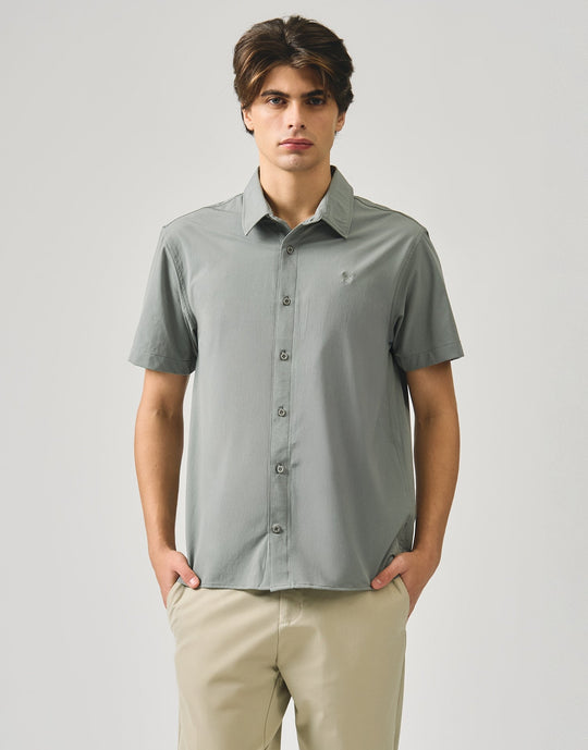 Regular Fit Short Sleeve Shirt In Stretch Woven Fabric