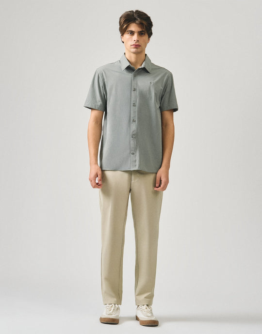 Regular Fit Short Sleeve Shirt In Stretch Woven Fabric