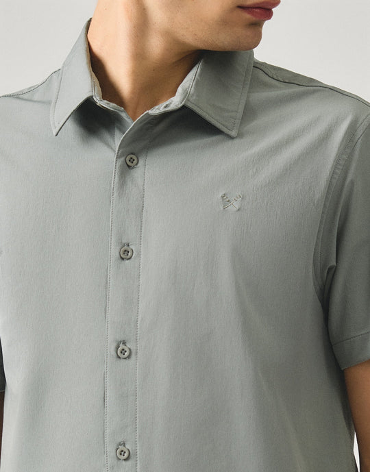 Regular Fit Short Sleeve Shirt In Stretch Woven Fabric