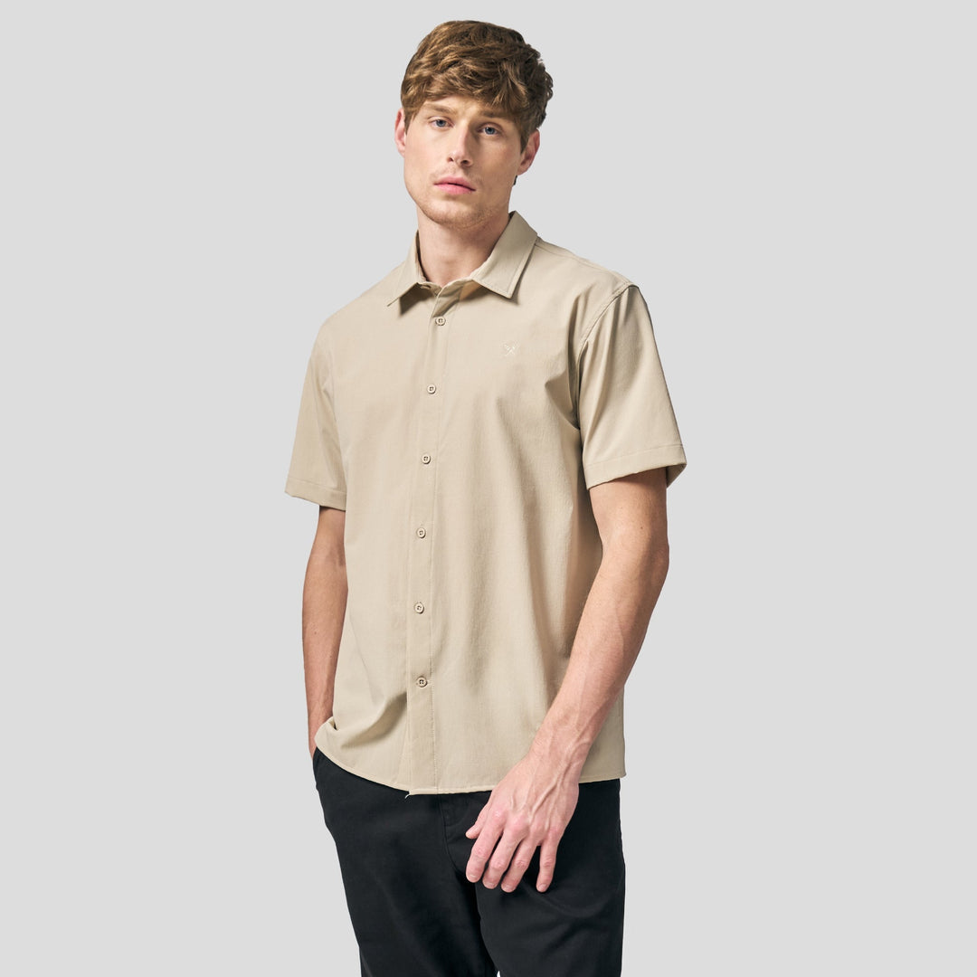 Regular Fit Short Sleeve Shirt In Stretch Woven Fabric