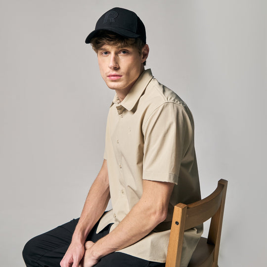 Regular Fit Short Sleeve Shirt In Stretch Woven Fabric