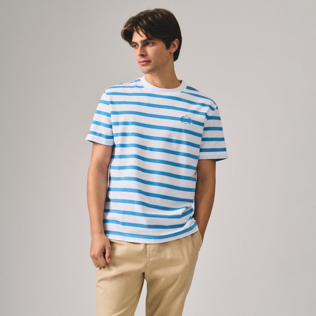 Regular Fit Stripe T-Shirt With Chest Emblem Embroidery In