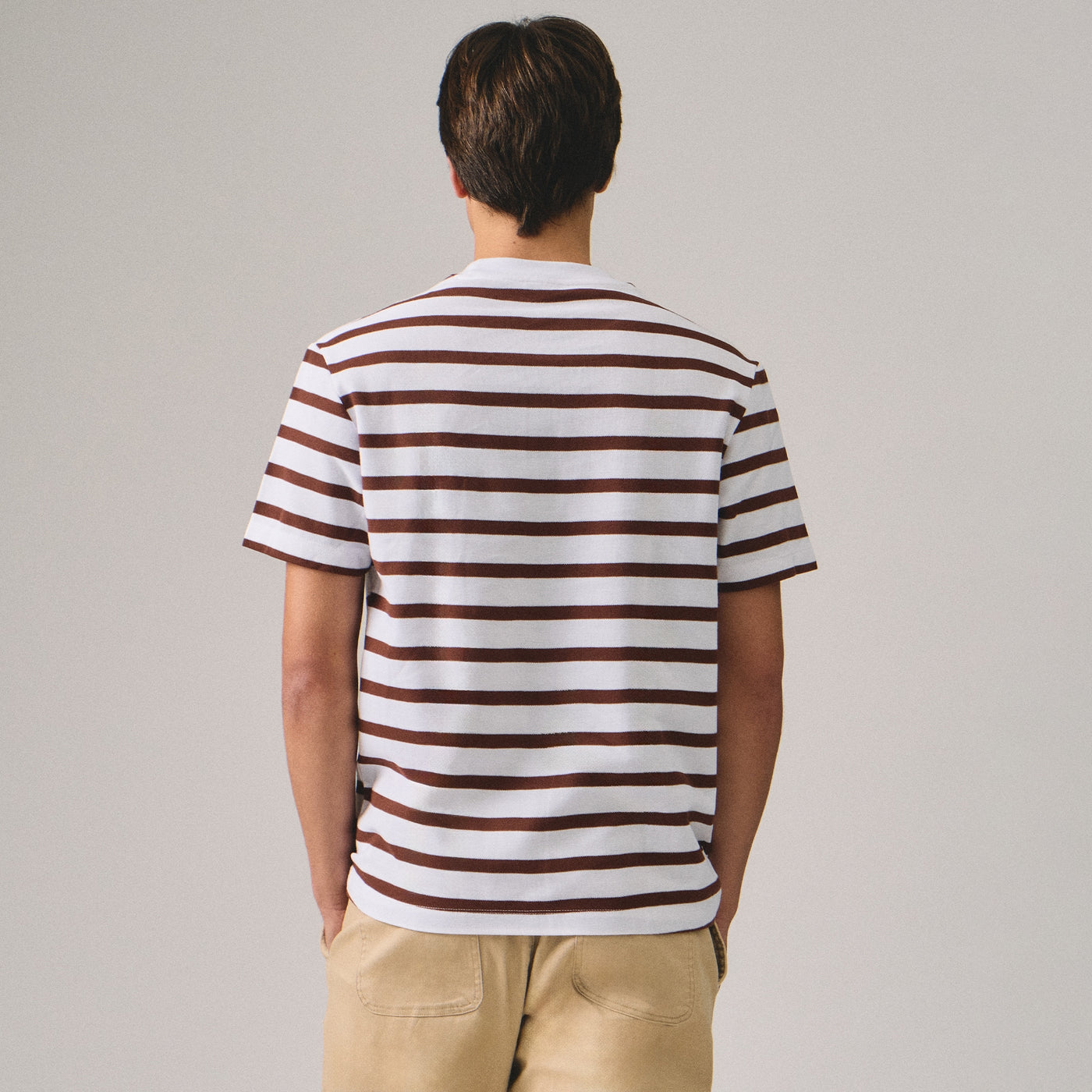 Regular Fit Stripe T-Shirt With Chest Emblem Embroidery In Honeycomb Pique