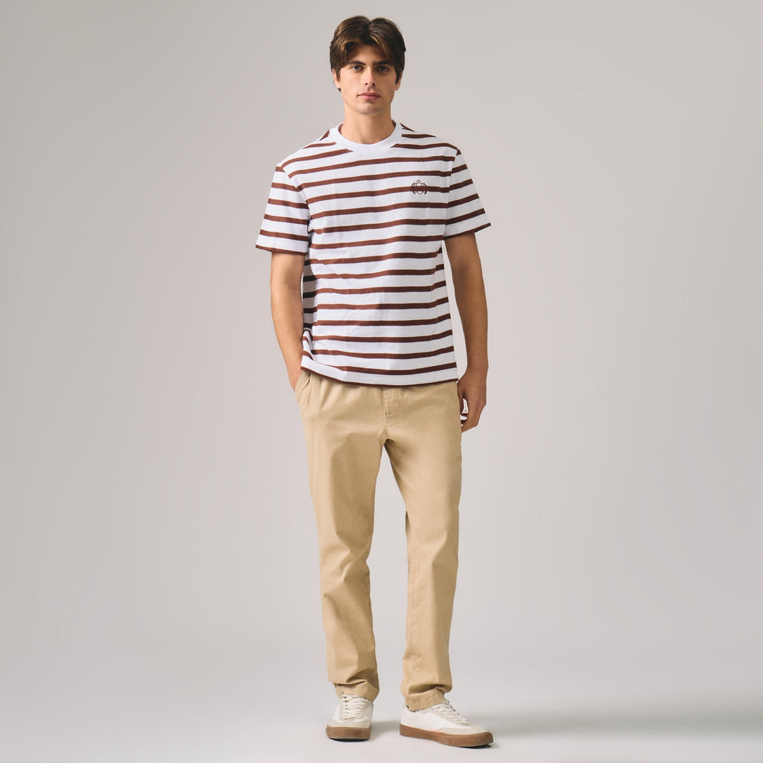 Regular Fit Stripe T-Shirt With Chest Emblem Embroidery In Honeycomb Pique
