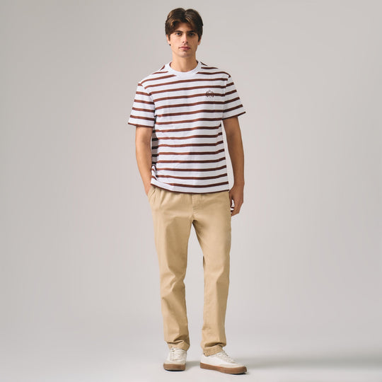 Regular Fit Stripe T-Shirt With Chest Emblem Embroidery In Honeycomb Pique