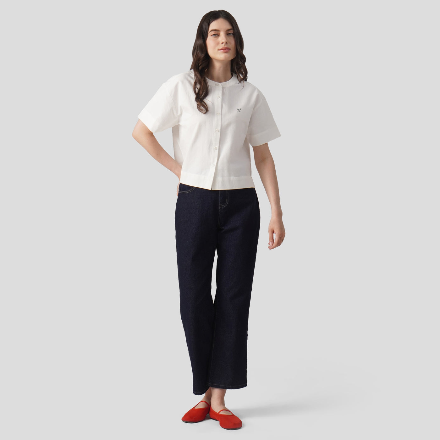 Short Sleeve Shirt With Band Collar