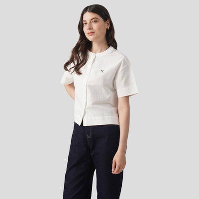 Short Sleeve Shirt With Band Collar