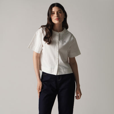 Short Sleeve Shirt With Band Collar