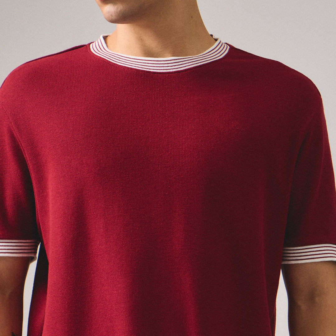 Regular Fit T-Shirt With Multiple Contrast Tipping Detail In Textured Knit