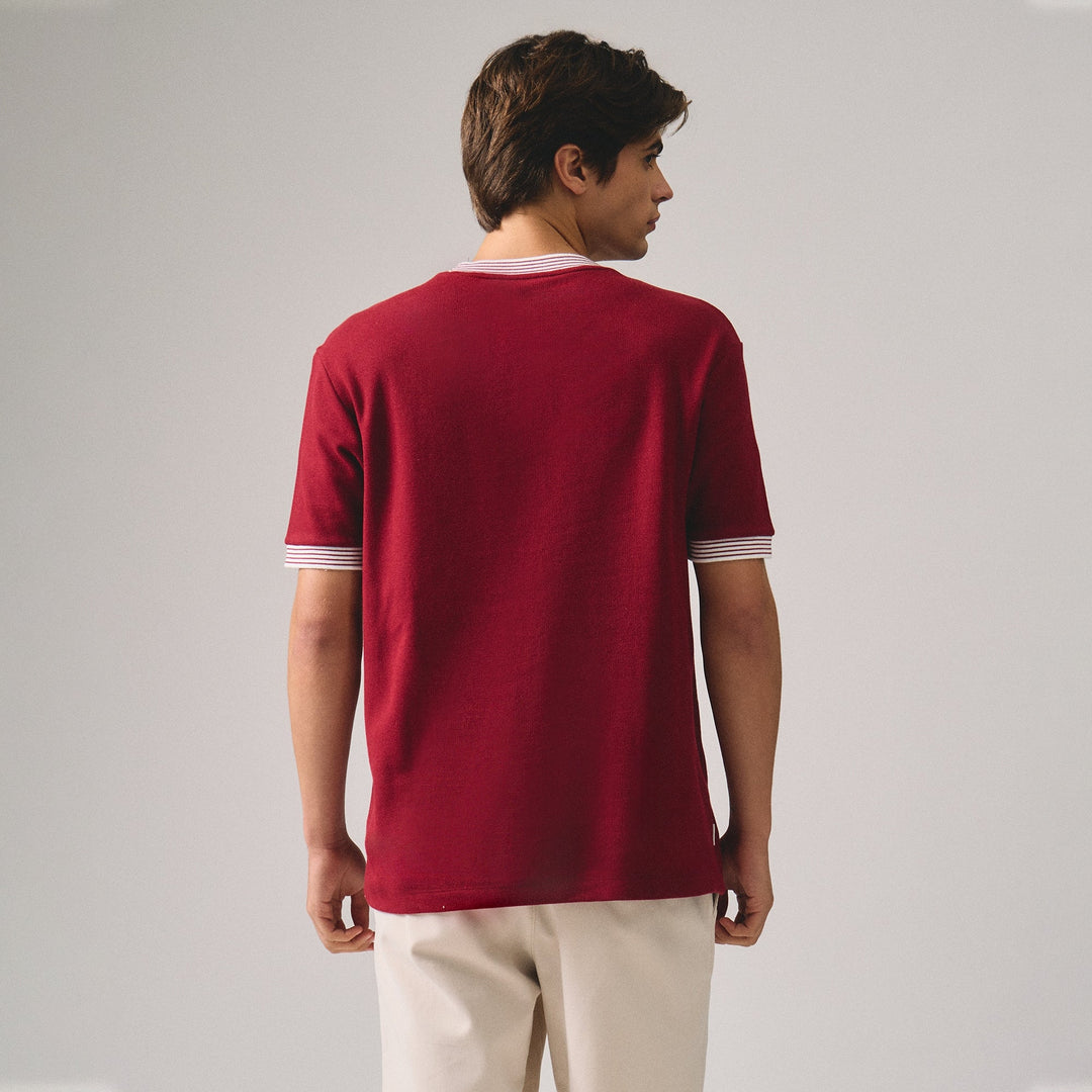 Regular Fit T-Shirt With Multiple Contrast Tipping Detail In Textured Knit