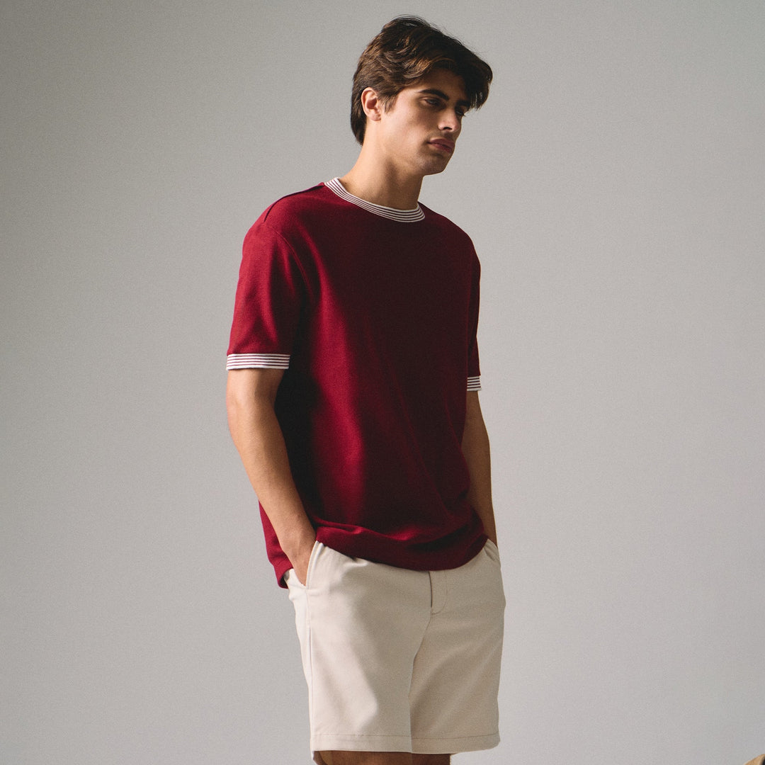 Regular Fit T-Shirt With Multiple Contrast Tipping Detail In Textured Knit