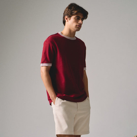 Regular Fit T-Shirt With Multiple Contrast Tipping Detail In Textured Knit