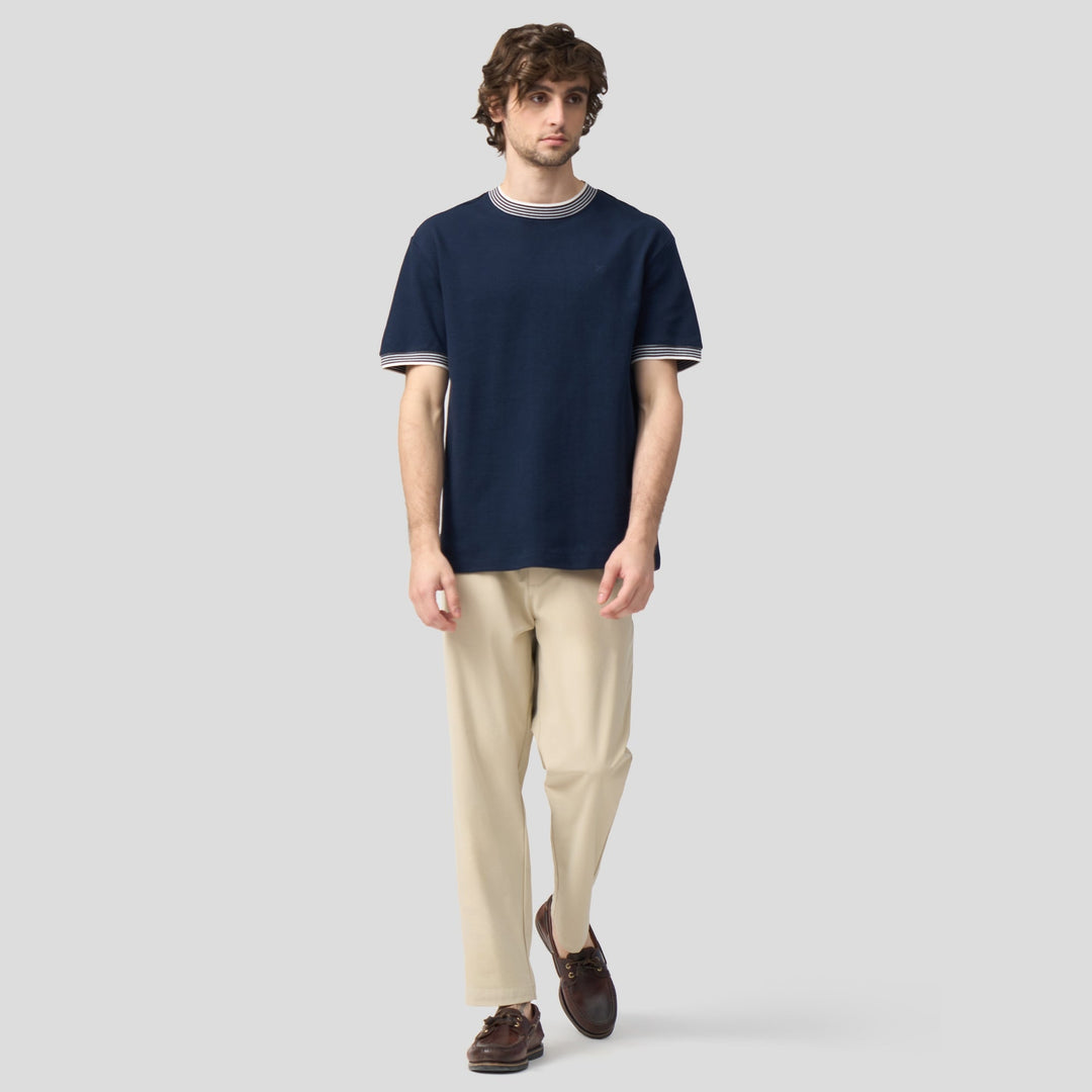 Regular Fit T-Shirt With Multiple Contrast Tipping Detail In Textured Knit