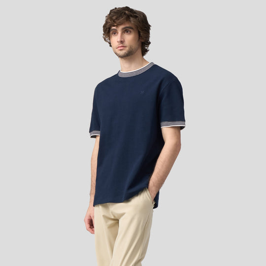 Regular Fit T-Shirt With Multiple Contrast Tipping Detail In Textured Knit