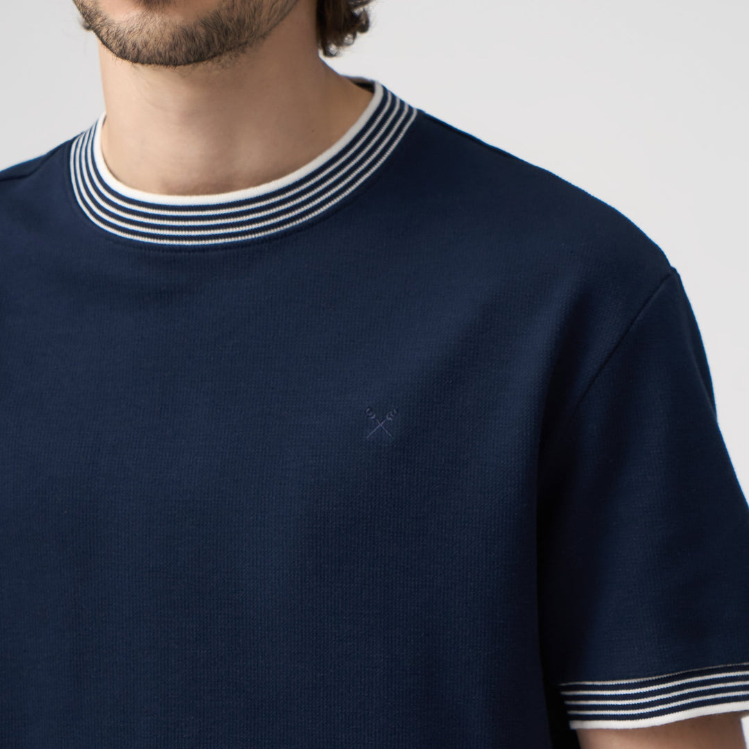 Regular Fit T-Shirt With Multiple Contrast Tipping Detail In Textured Knit
