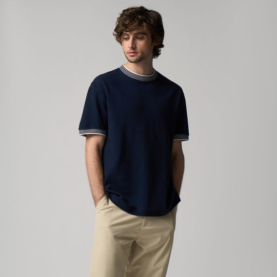 Regular Fit T-Shirt With Multiple Contrast Tipping Detail In Textured Knit