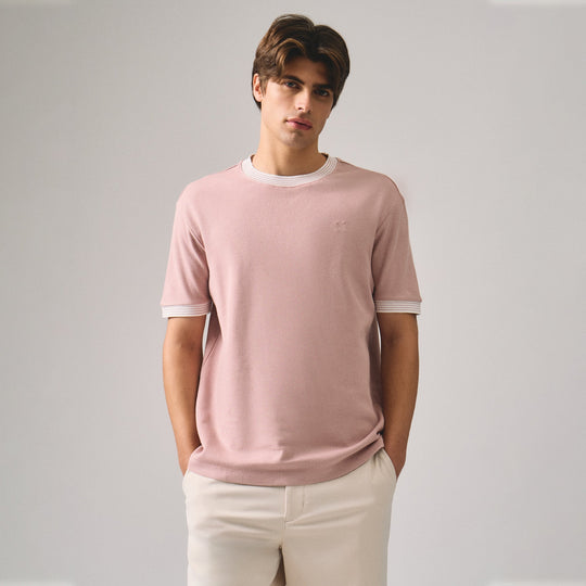 Regular Fit T-Shirt With Multiple Contrast Tipping Detail In Textured Knit