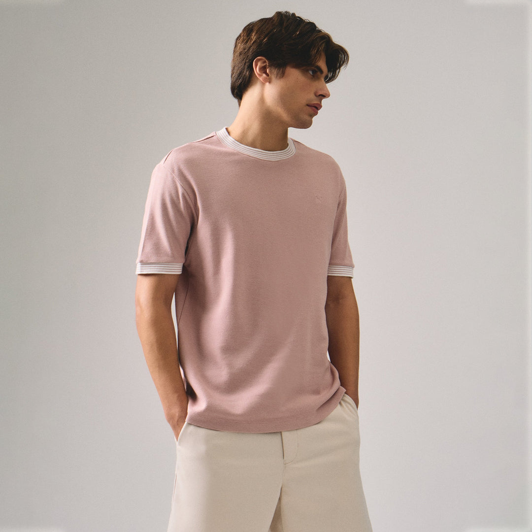 Regular Fit T-Shirt With Multiple Contrast Tipping Detail In Textured Knit